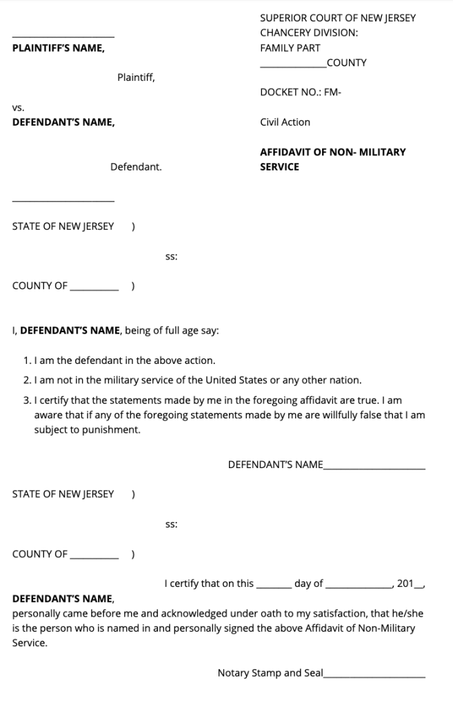 SAMPLE Affidavit of Non-Military Service Form